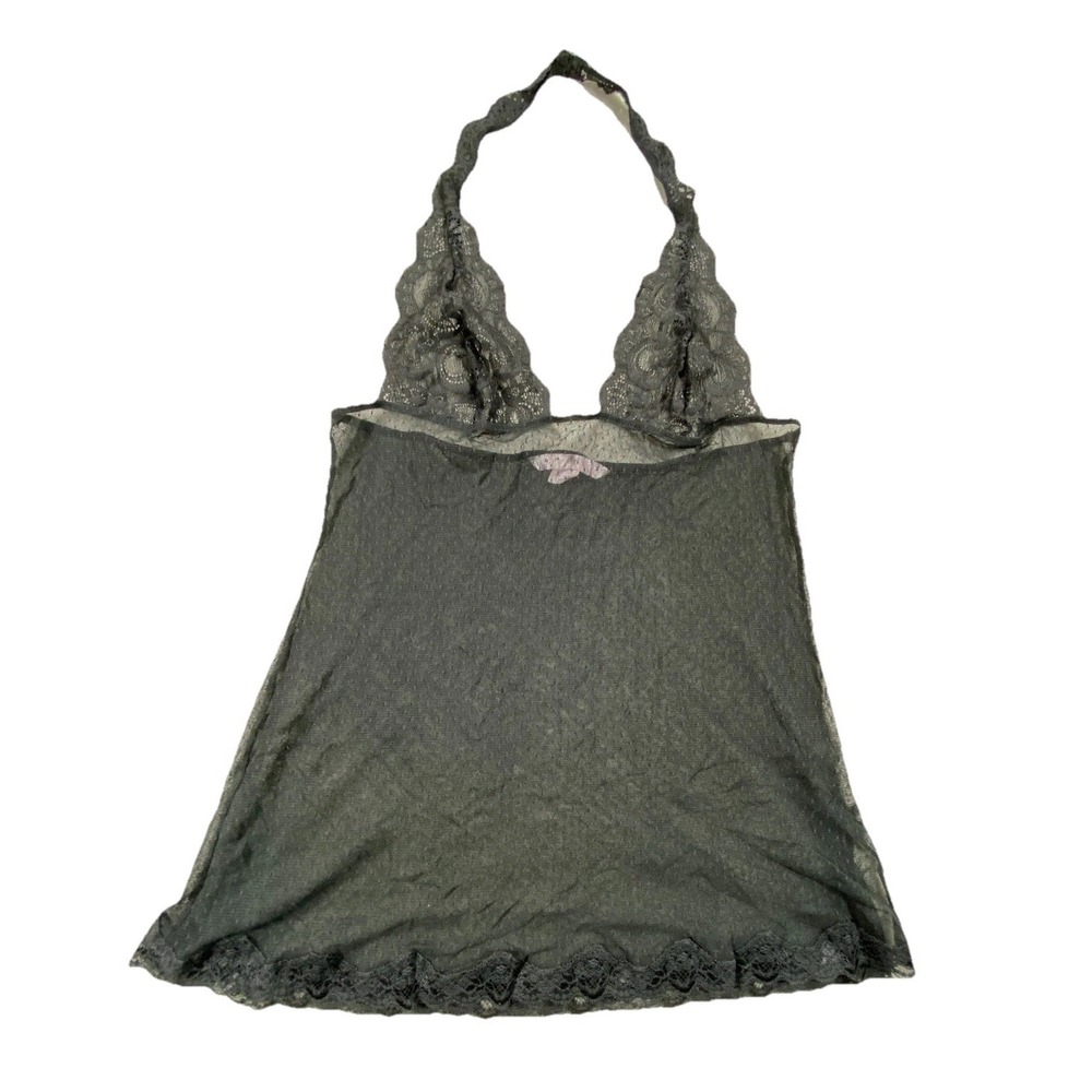 Victoria's Secret Halter Babydoll Lingerie Top Womens XL Black Lace 100% Nylon